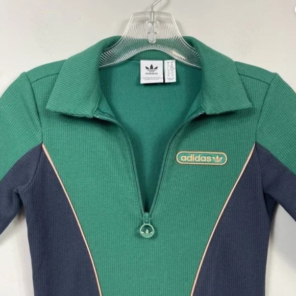 ADIDAS ORIGINALS DRESS WITH LOGO Green Blue Ribbed Mini Bodycon Retro Size XS - Picture 3 of 3